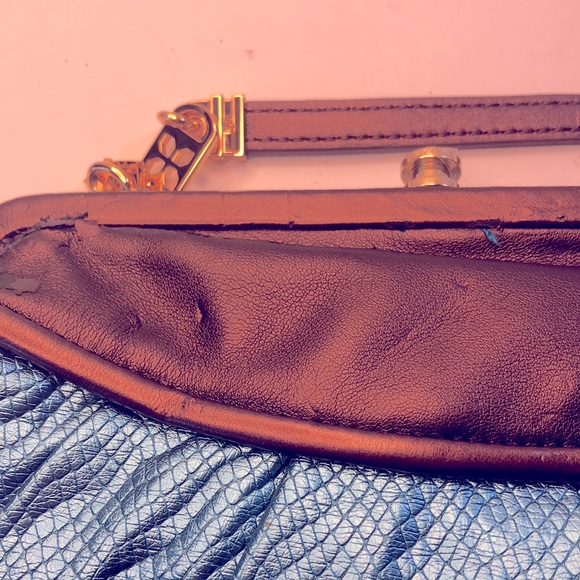 Iman Clutch light blue and brown purse~ worn - Picture 5 of 8